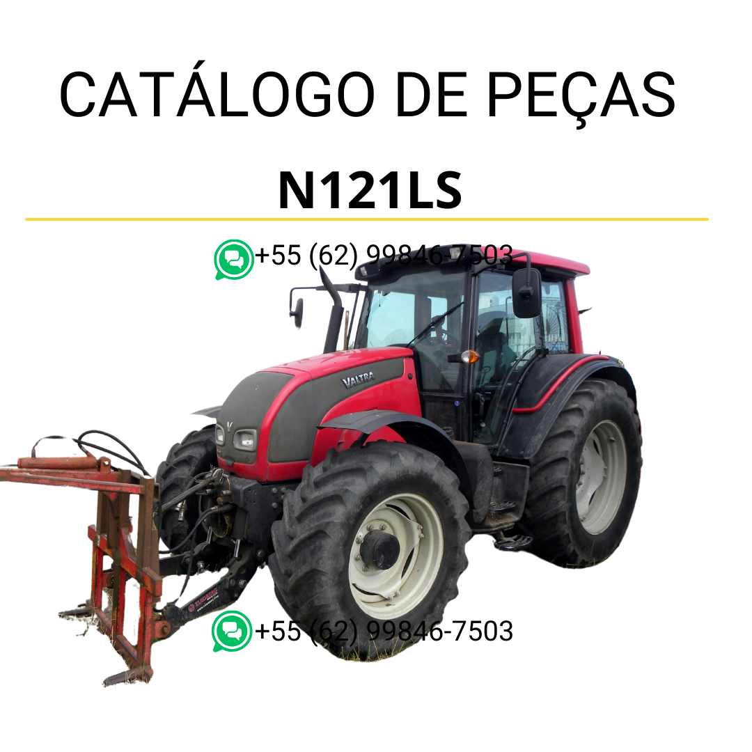 Catálogo de peças Valtra N121LS (N Series) em PDF — inclui diagramas de montagem, ilustrações técnicas detalhadas e lista completa de componentes originais para manutenção e identificação das peças do trator agrícola.