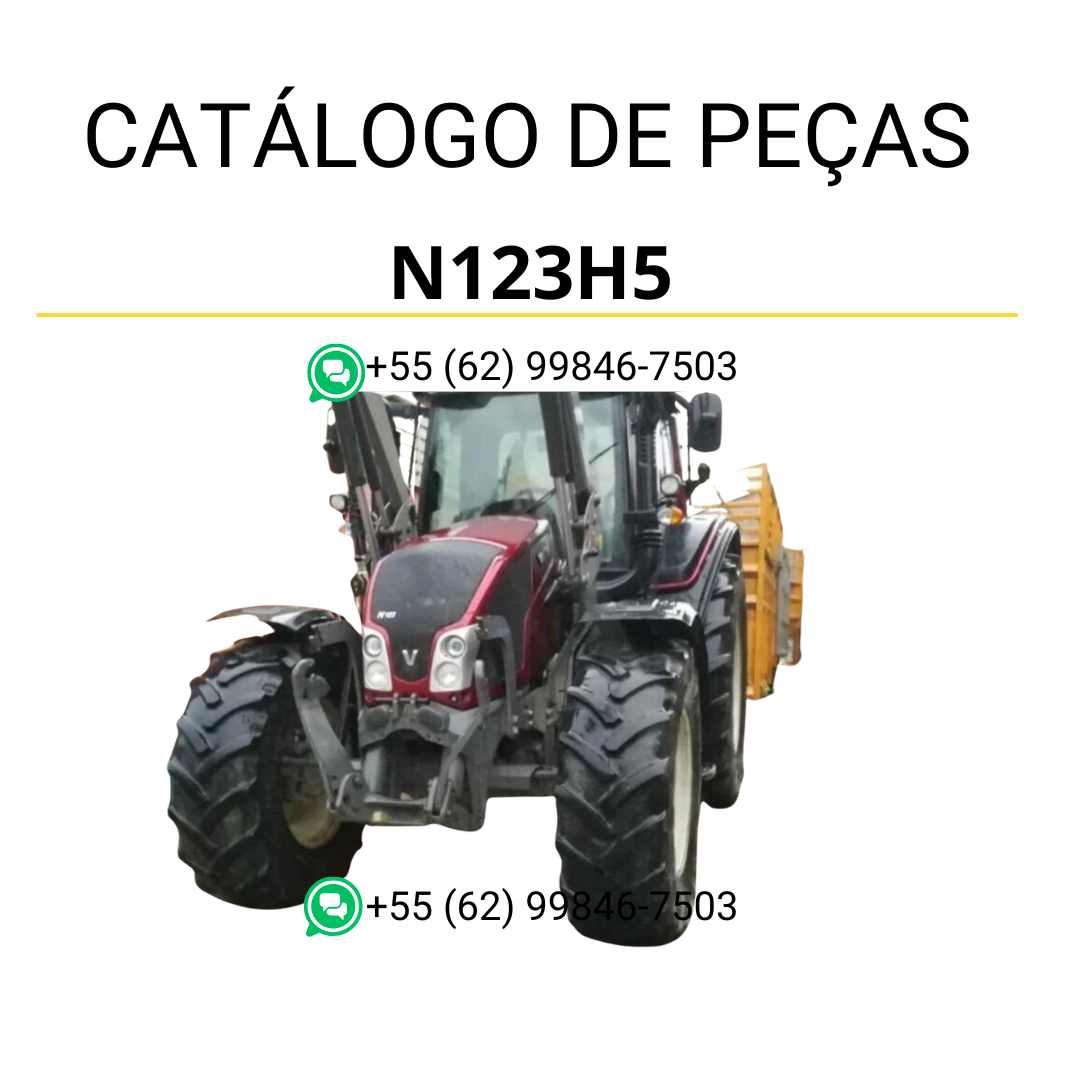 Catálogo de peças Valtra N123H5 (N3 Series) em PDF — reúne ilustrações técnicas detalhadas, diagramas completos e códigos originais de componentes para manutenção e identificação precisa das peças do trator.