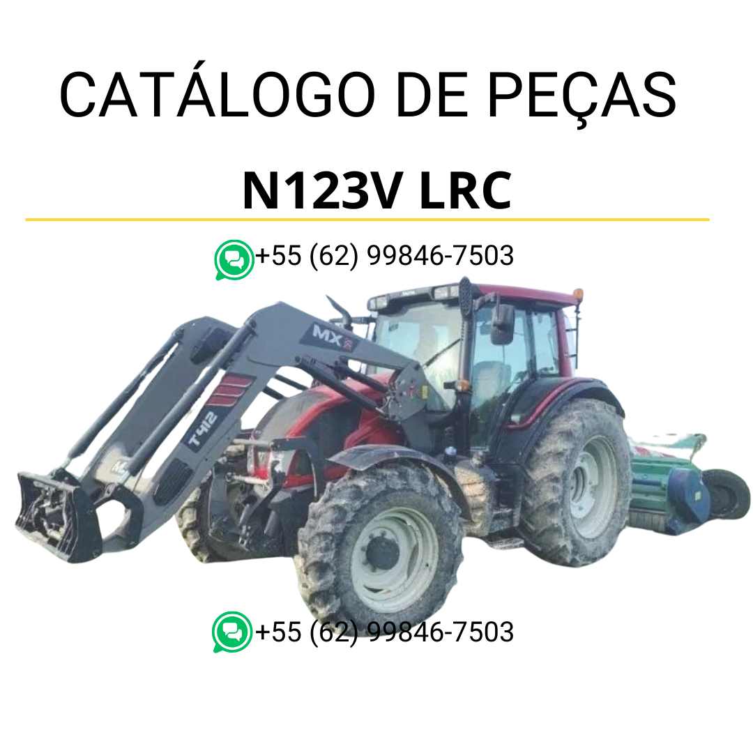 Catálogo de peças Valtra N123V LRC (N3 Series) em PDF — inclui diagramas técnicos detalhados, vistas explodidas e códigos originais das peças para manutenção e identificação completa do trator.