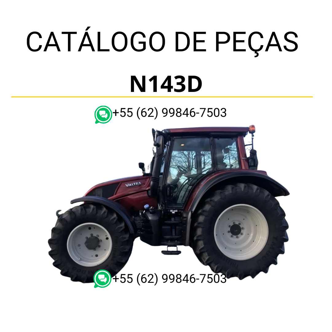 Catálogo de peças Valtra N143D em PDF com ilustrações técnicas precisas e tabela completa de componentes originais do trator.