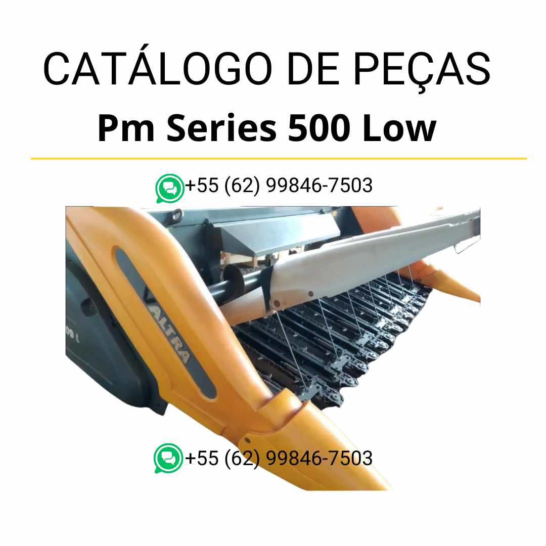 Catálogo de peças Valtra PM Series 500 Low (plataforma) em PDF — traz diagramas técnicos detalhados, códigos originais e vistas explodidas para manutenção e identificação das peças.