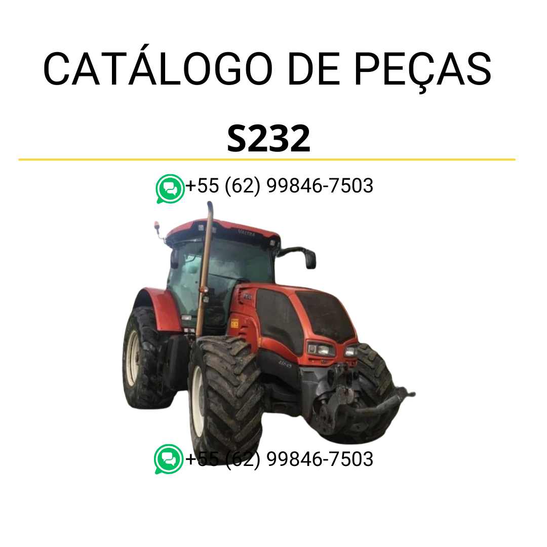 Catálogo de peças Valtra S232 em PDF com ilustrações técnicas e identificação detalhada dos componentes originais do trator.