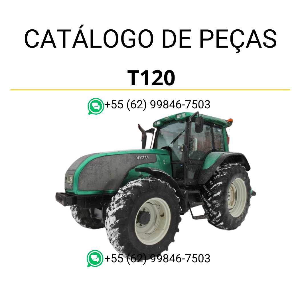 Catálogo de peças Valtra T120 T Series em PDF, com diagramas técnicos detalhados e relação completa dos componentes originais do trator.