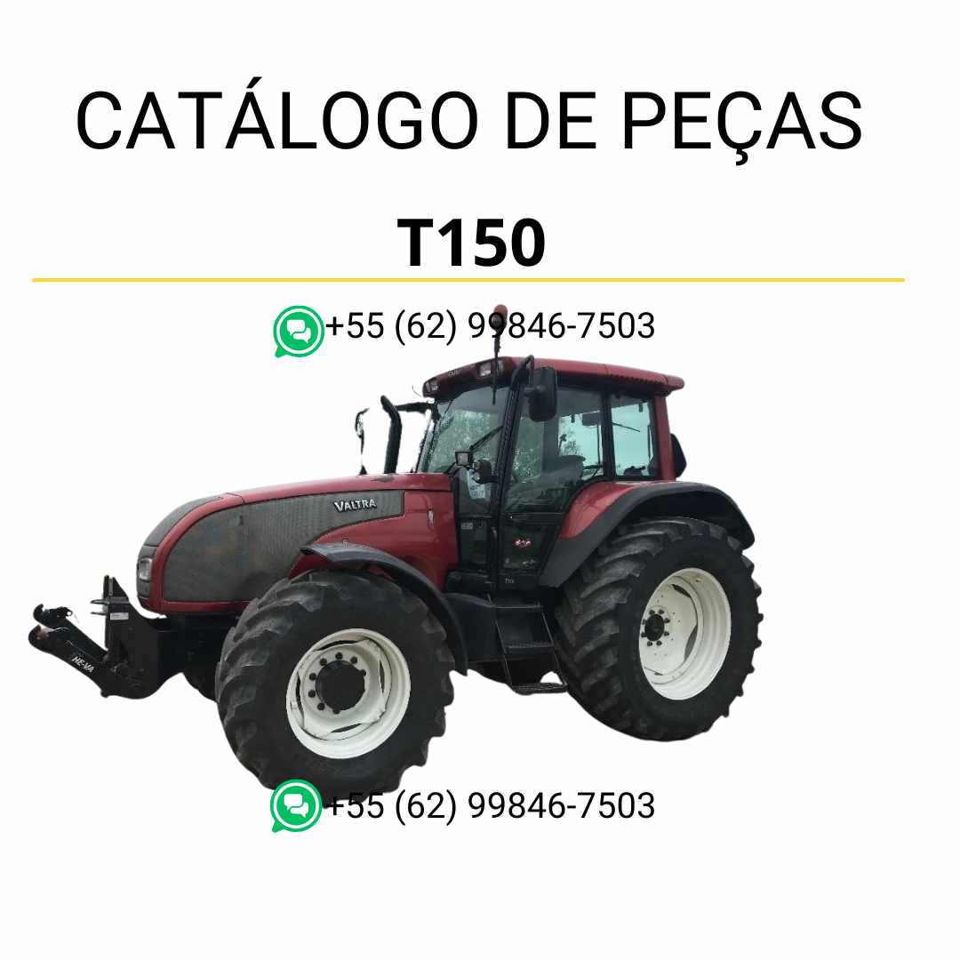 Catálogo de peças Valtra T150 T Series em PDF com diagramas ilustrativos e lista completa de componentes originais do trator.