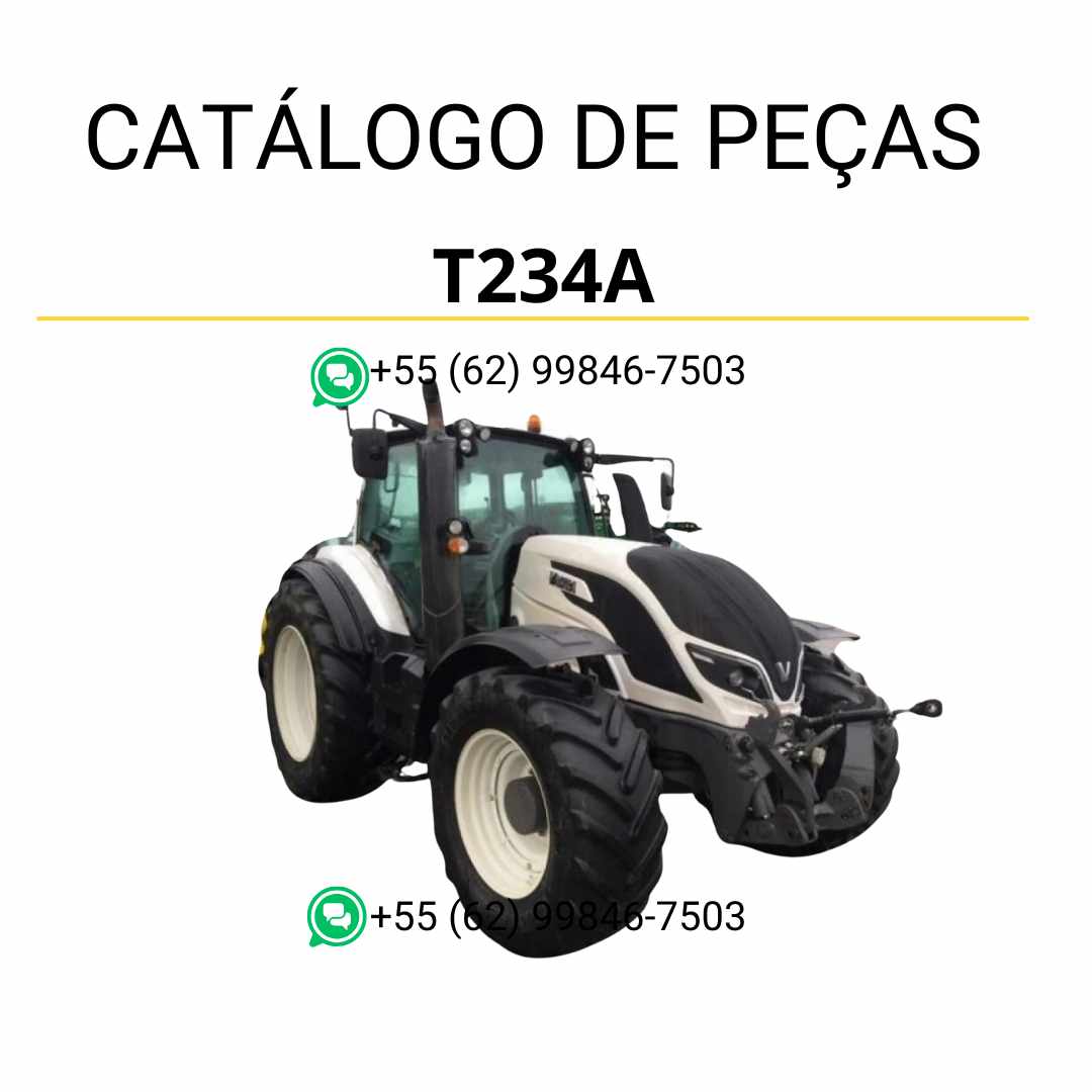 Catálogo de peças Valtra T234A (T4 Series) em PDF — inclui diagramas detalhados, identificação precisa de componentes originais e orientações ilustradas de manutenção do trator.