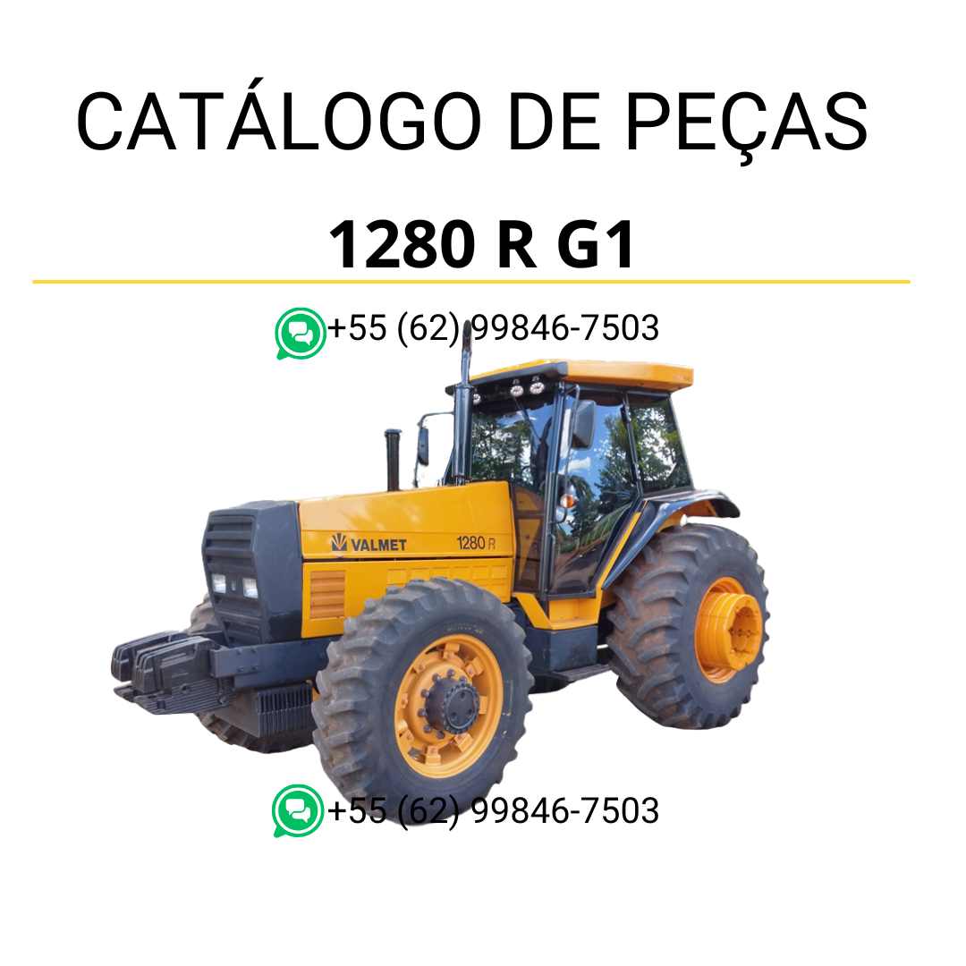 Catálogo de peças Valtra Valmet 1280R G1 em PDF — apresenta diagramas técnicos detalhados, códigos originais de componentes e instruções completas para manutenção e reparo do trator agrícola.