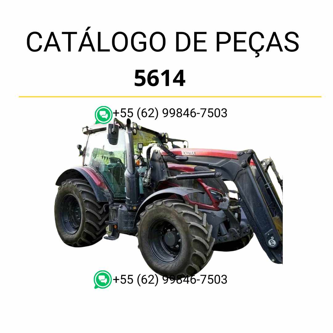 Catálogo de peças Valtra 5614 em PDF — guia ilustrado com diagramas técnicos detalhados e lista completa de componentes originais do carregador frontal.