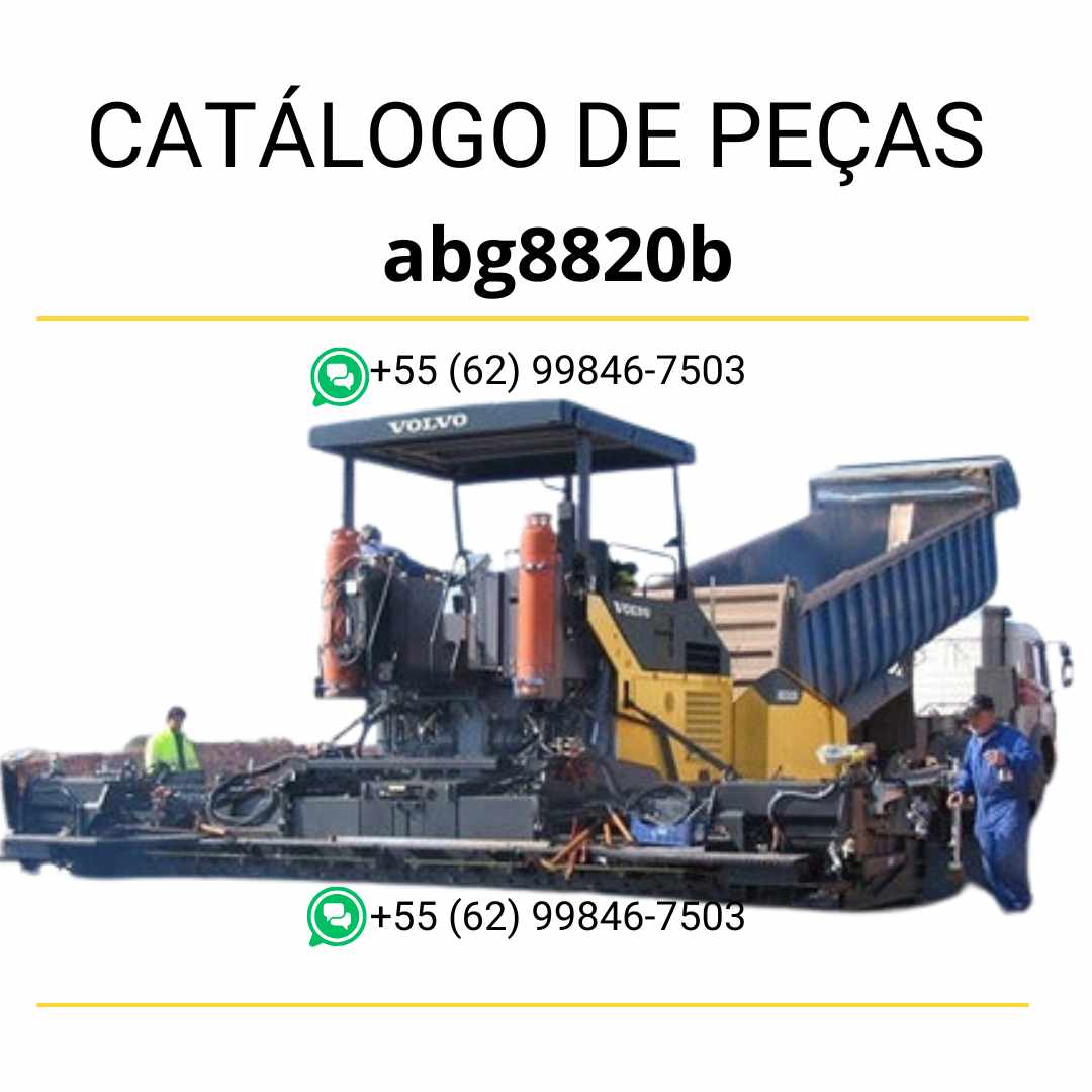 Catálogo de peças em PDF para pavimentadora Volvo ABG8820B, com identificação de componentes e lista técnica em português
