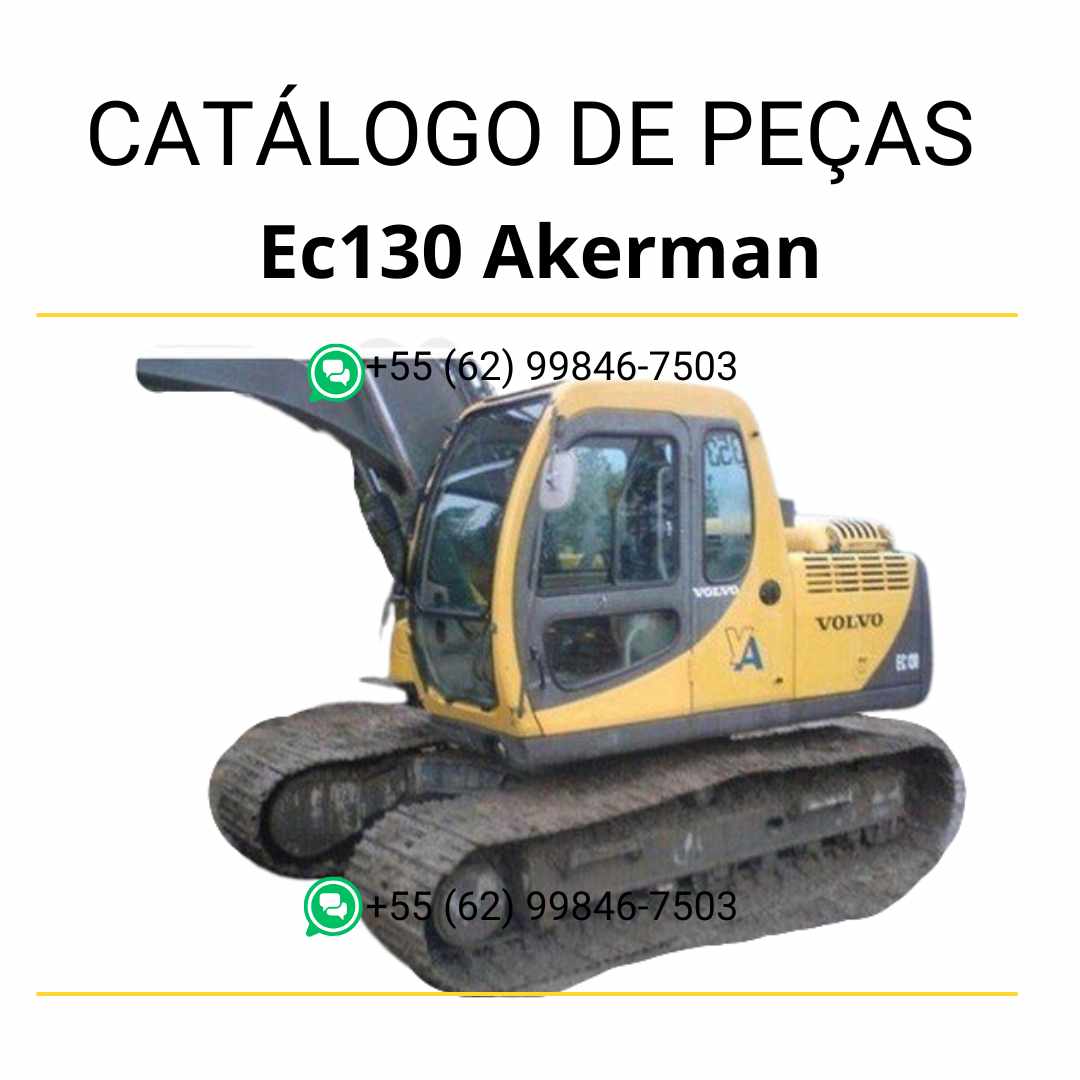 Catálogo de peças em PDF da escavadeira Volvo EC130 Akerman, com conteúdo técnico em português do Brasil e diagramas detalhados para manutenção e identificação.