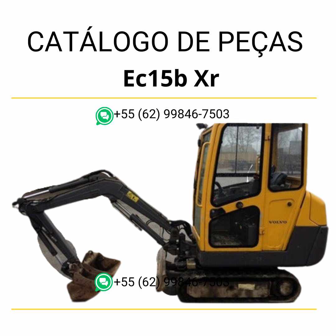 Catálogo PDF em português de peças da escavadeira compacta Volvo EC15B XR, com diagramas técnicos e lista completa de componentes