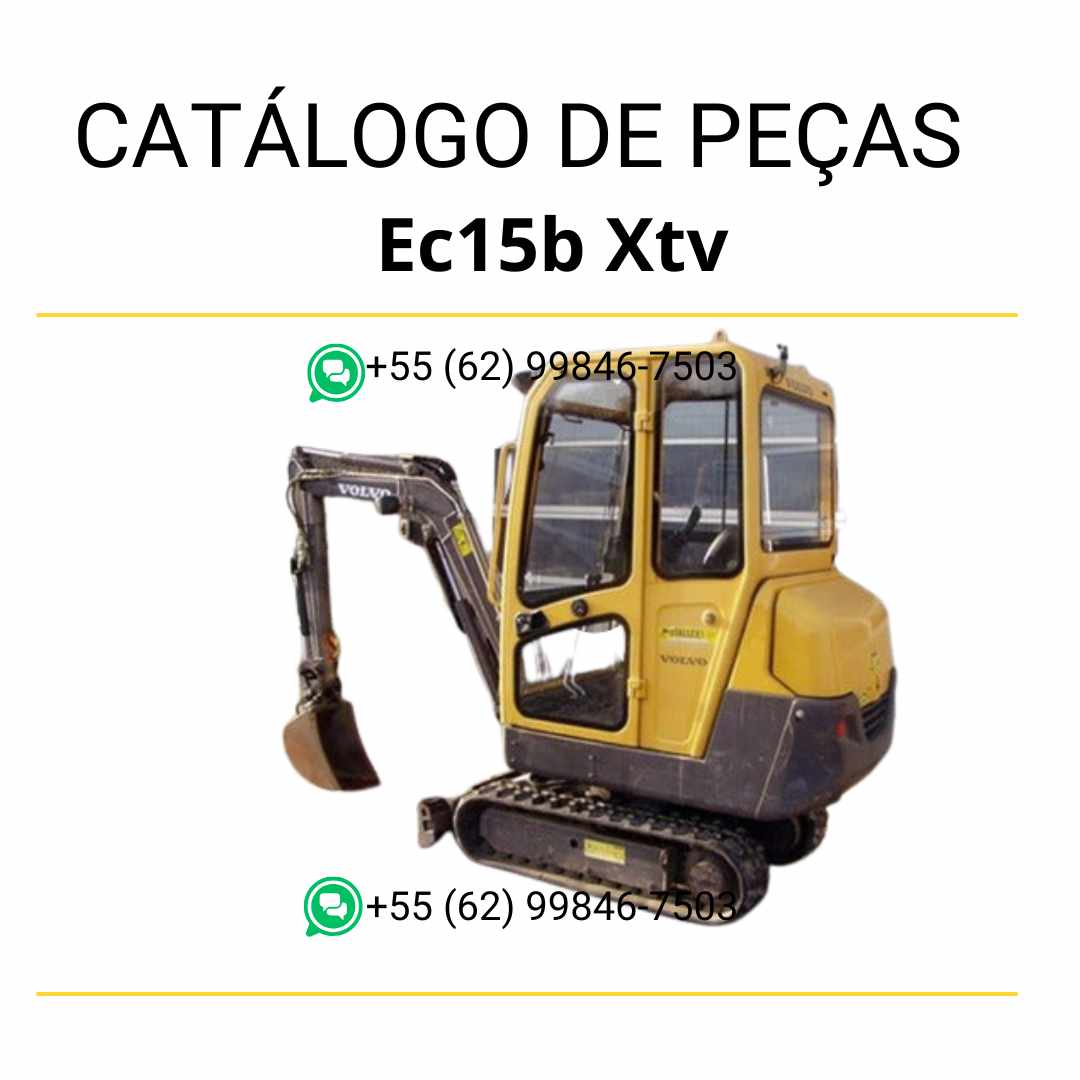 Catálogo PDF em português da escavadeira compacta Volvo EC15B XTV com diagramas técnicos e lista completa de peças para manutenção