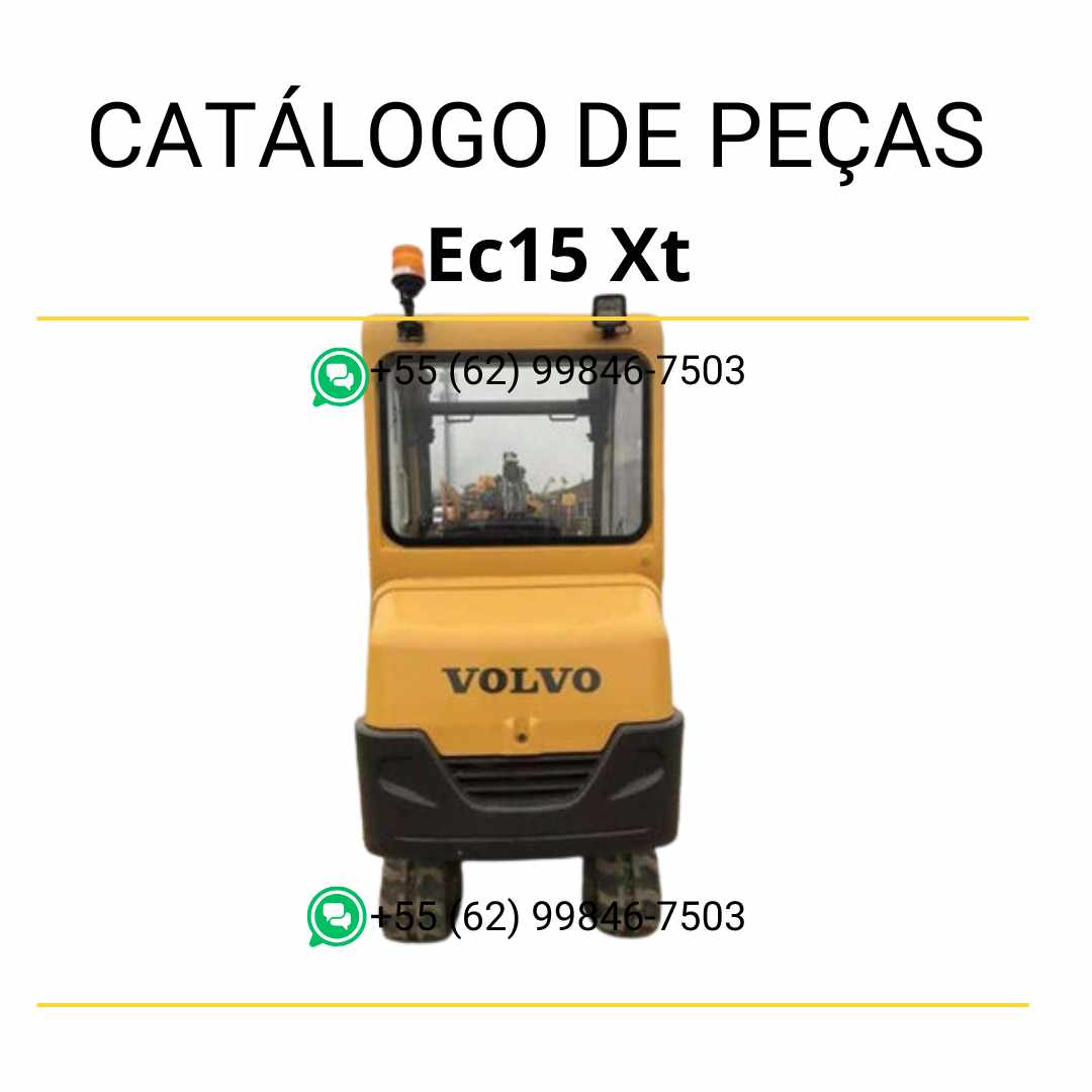 Catálogo de peças em PDF para escavadeira compacta Volvo EC15 XT, com conteúdo técnico em português e diagramas detalhados para manutenção e reposição.