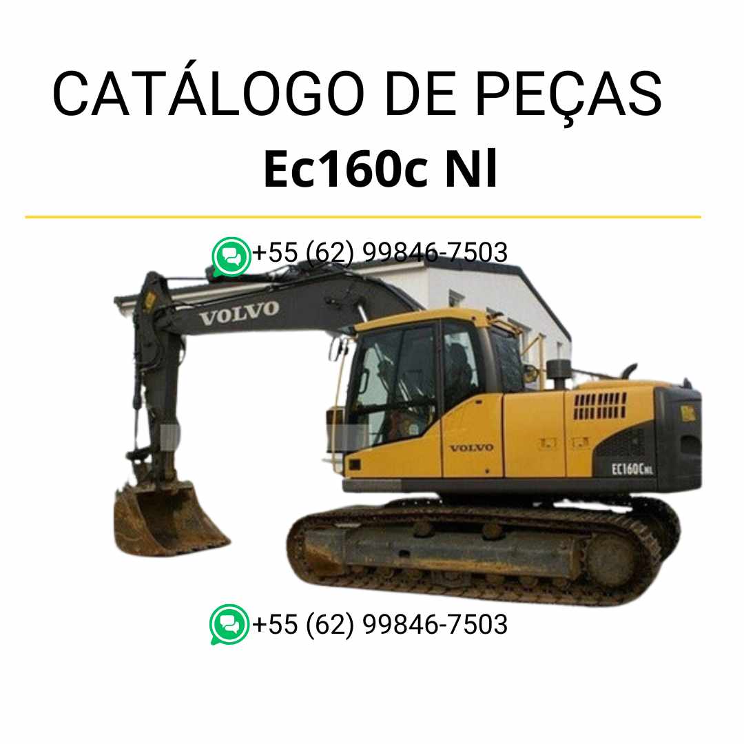 Catálogo de peças em PDF da escavadeira Volvo EC160C NL, com ilustrações técnicas e códigos de componentes em português.