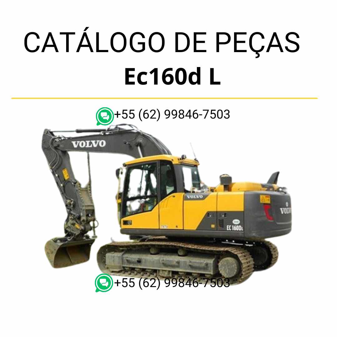 Catálogo de peças PDF da escavadeira Volvo EC160D L com diagramas detalhados e códigos técnicos em português.