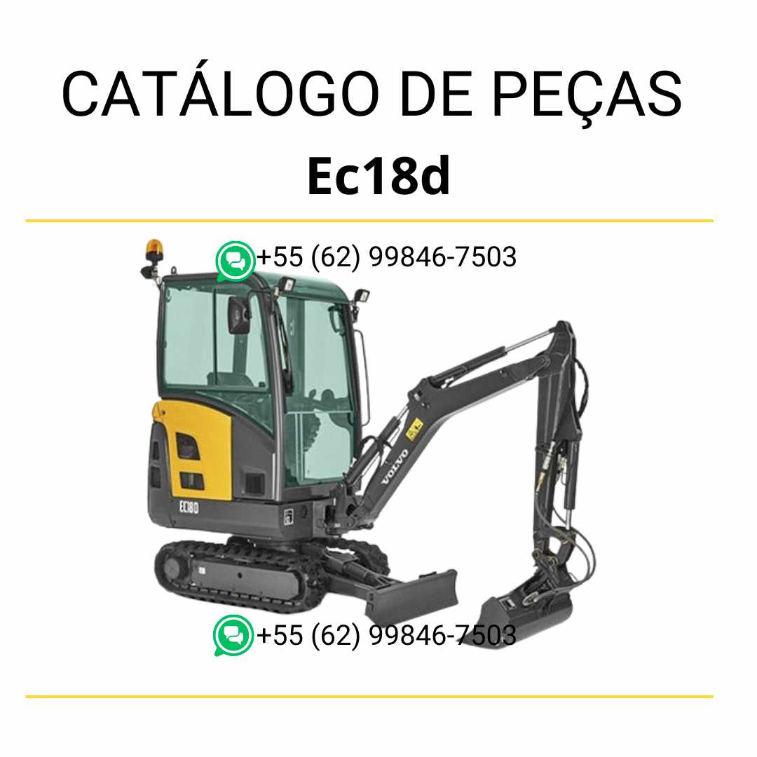 Catálogo de peças em PDF para escavadeira compacta Volvo EC18D, com diagramas técnicos completos em português para manutenção detalhada e identificação de peças.