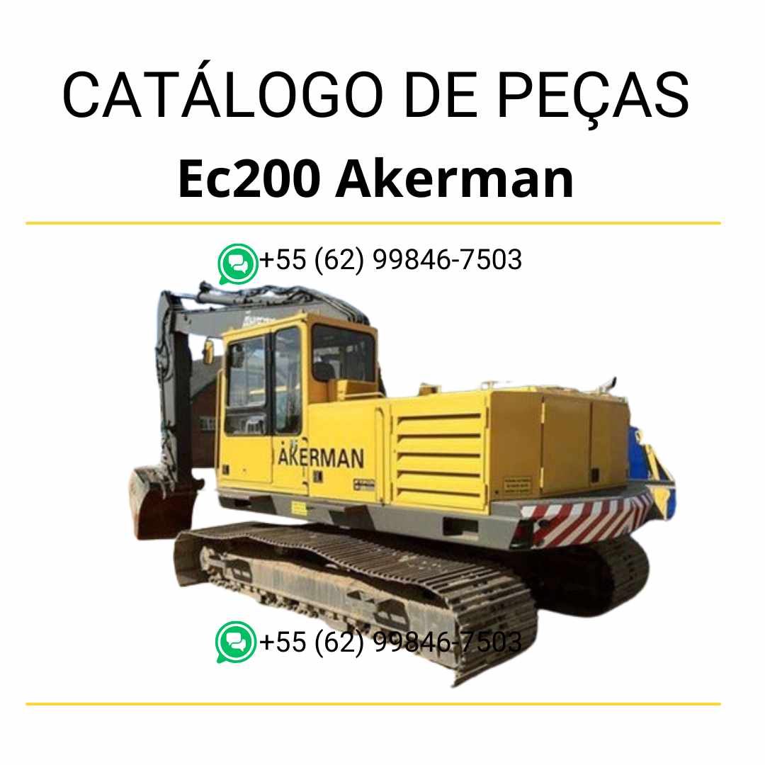Catálogo de peças da escavadeira Volvo EC200 Akerman em PDF, com listas detalhadas e diagramas em português para reposição.