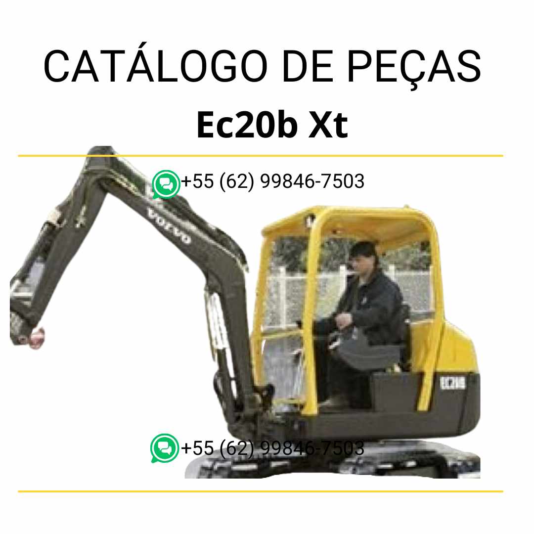 Catálogo de peças em PDF da escavadeira compacta Volvo EC20B XT, com conteúdo técnico em português e diagramas detalhados para manutenção e identificação.