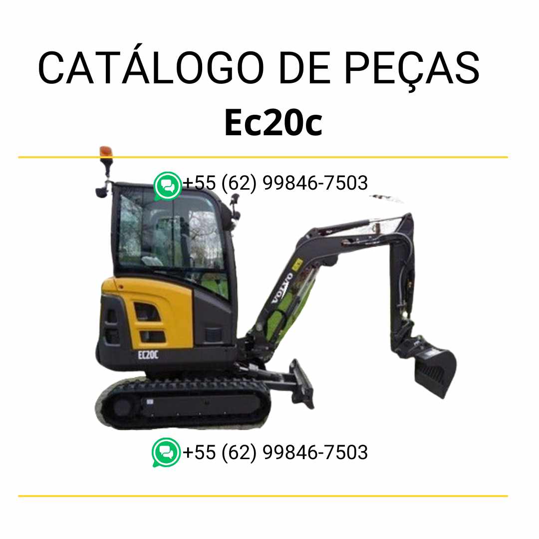 Catálogo de peças em PDF para escavadeira compacta Volvo EC20C, com conteúdo técnico completo em português e diagramas detalhados para manutenção e reparo.