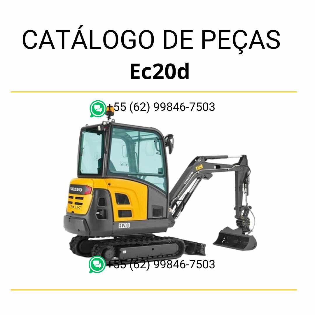 Catálogo de peças em PDF da escavadeira compacta Volvo EC20D, com diagramas técnicos completos em português para manutenção e identificação de componentes.