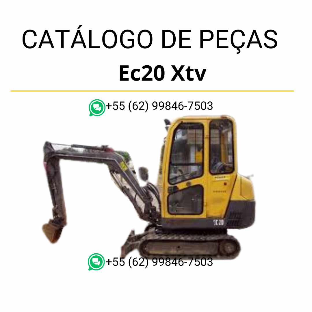 Catálogo de peças em PDF para escavadeira compacta Volvo EC20 XTV, com diagramas técnicos detalhados em português para manutenção e identificação de peças.