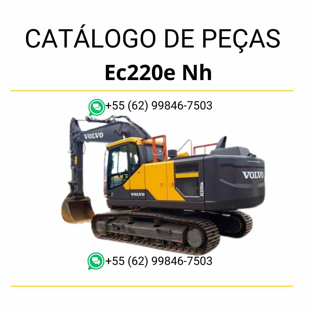 Catálogo de peças PDF da escavadeira Volvo EC220E NH em português, com listas de componentes e diagramas técnicos detalhados.