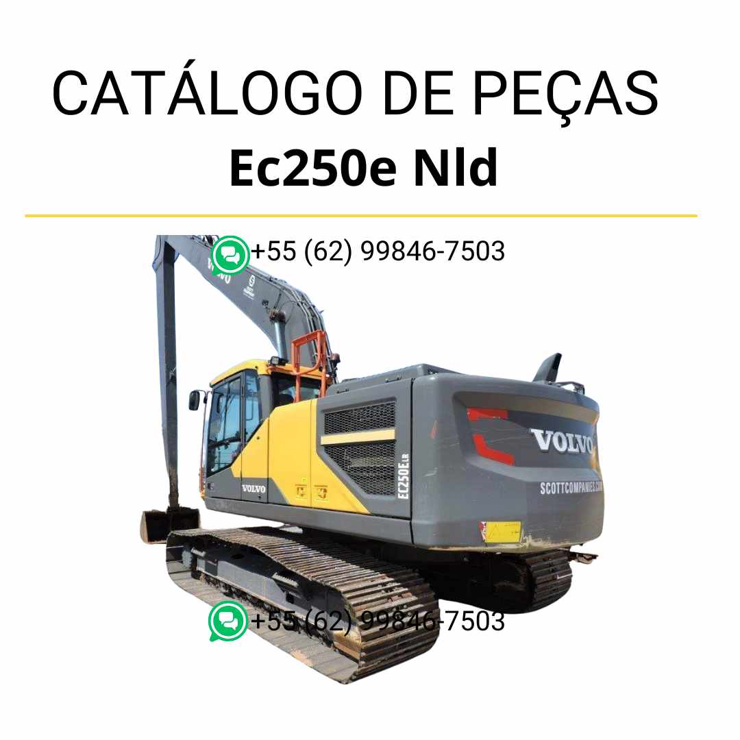 Catálogo de peças em PDF da escavadeira Volvo EC250E NLD em português, com diagramas técnicos detalhados e códigos de componentes