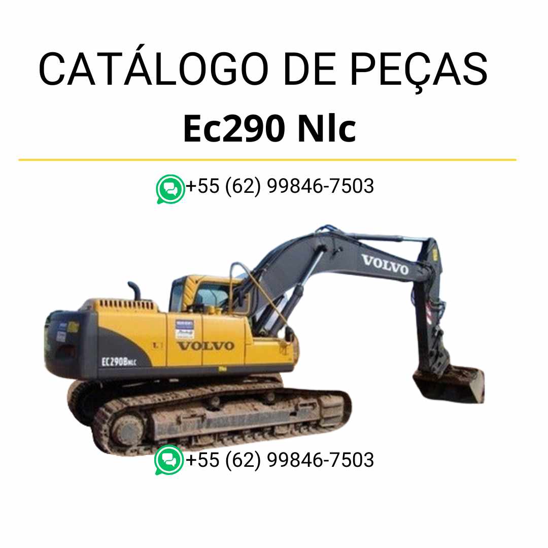 Catálogo PDF de peças da escavadeira Volvo EC290 NLC, com conteúdo em português e diagramas técnicos para manutenção e identificação de componentes.