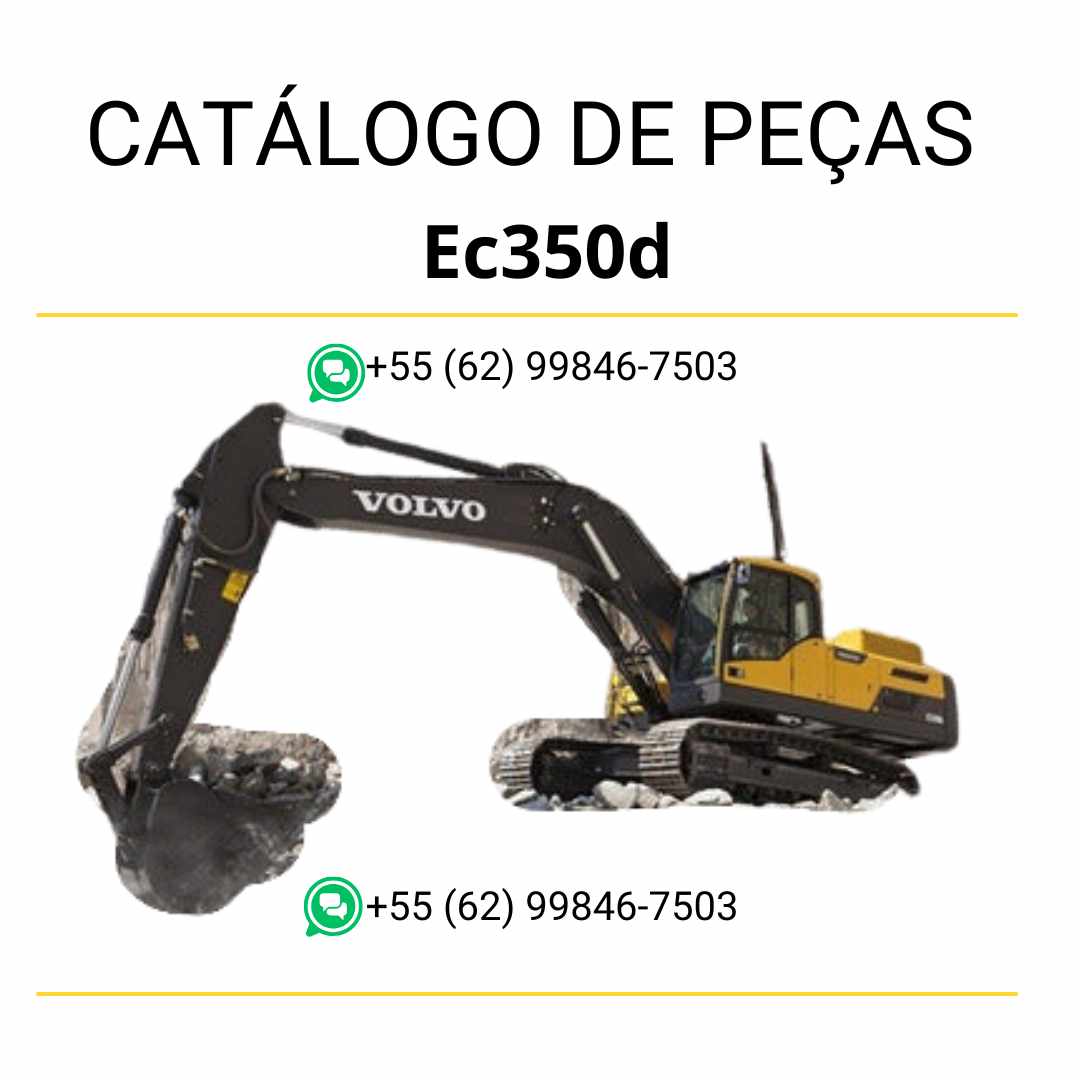 Catálogo PDF de peças da escavadeira Volvo EC350D, com conteúdo em português e diagramas técnicos completos para manutenção e identificação de componentes.