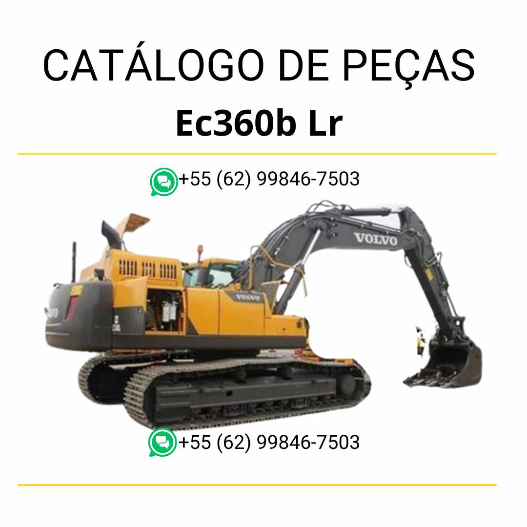 Catálogo de peças em PDF da escavadeira Volvo EC360B LR, com conteúdo técnico em português e diagramas detalhados para manutenção e identificação de peças.