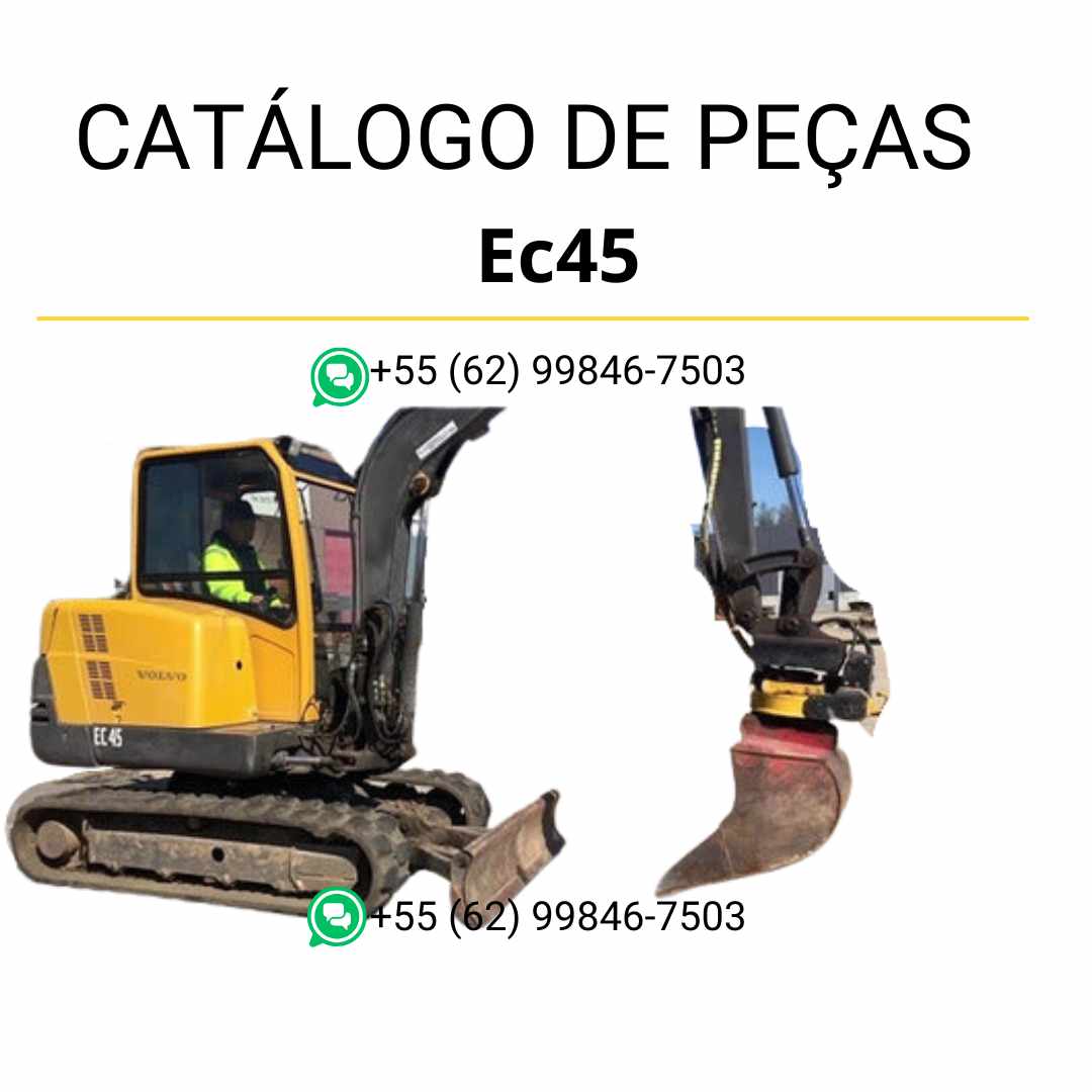 Catálogo de peças em PDF para escavadeira compacta Volvo EC45, com diagramas técnicos completos em português para manutenção e identificação de peças.