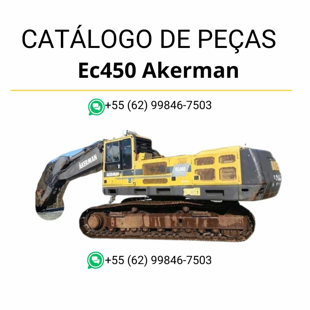 Catálogo de peças em PDF da escavadeira Volvo EC450 Akerman, com conteúdo técnico em português e diagramas detalhados para manutenção e substituição de componentes.