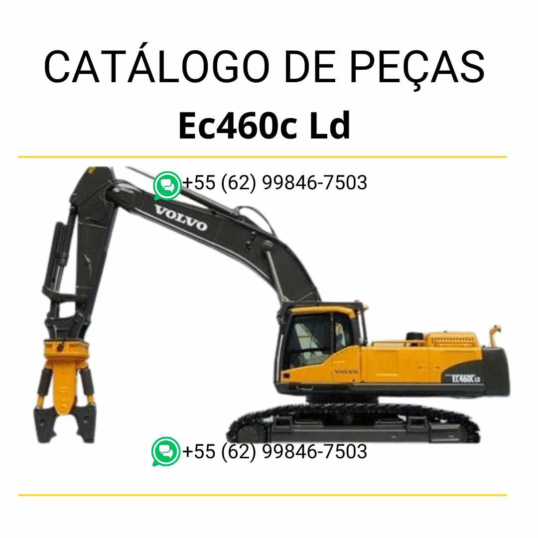 Catálogo de peças em PDF da escavadeira Volvo EC460C LD, com conteúdo técnico em português e diagramas completos para manutenção e substituição de componentes.