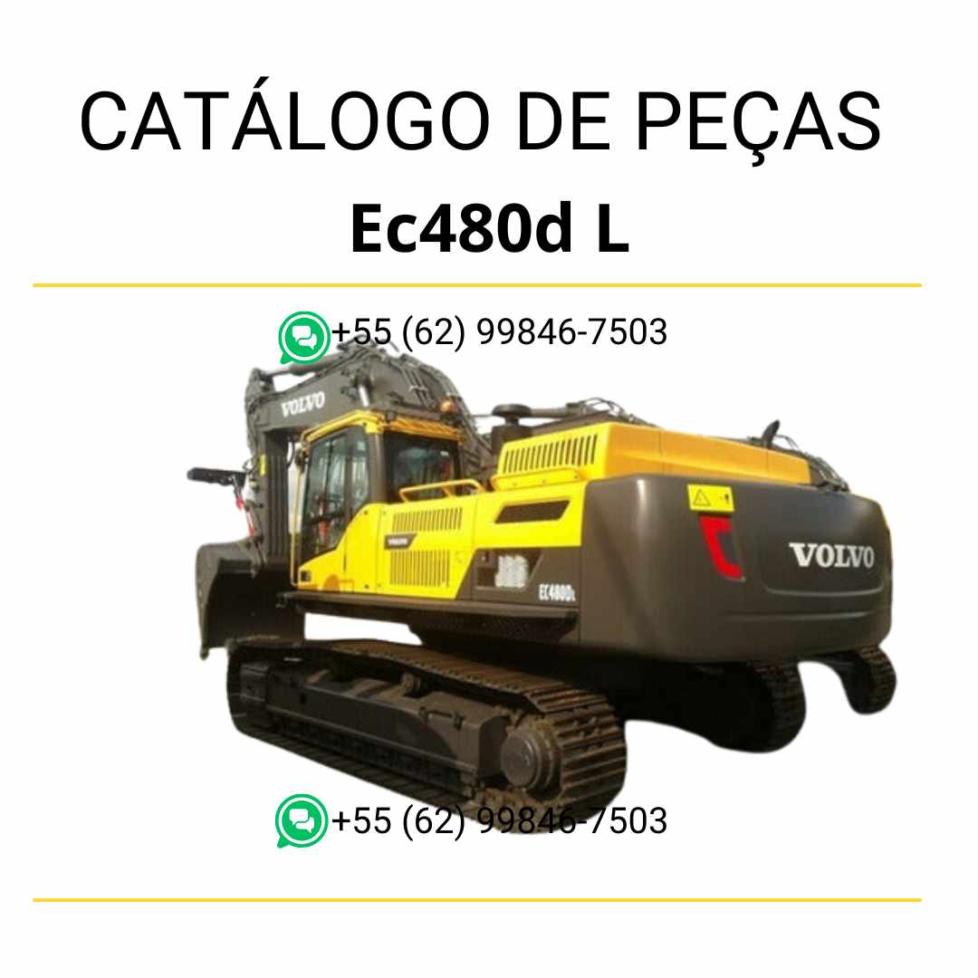 Catálogo de peças da escavadeira Volvo EC480D L em PDF, com conteúdo técnico em português e diagramas completos para manutenção e identificação de componentes.