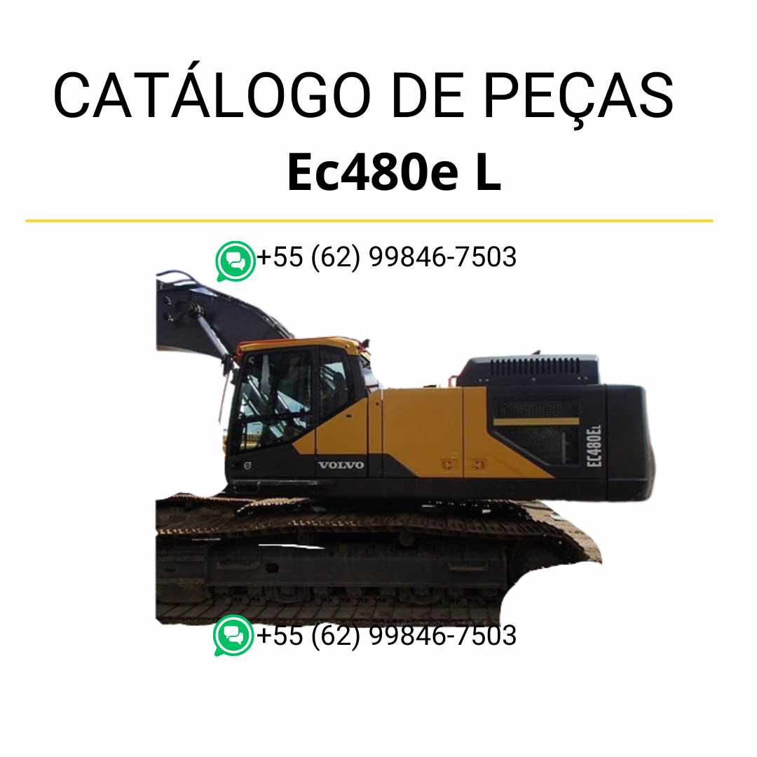 Catálogo de peças da escavadeira Volvo EC480E L em PDF, com conteúdo técnico em português e diagramas completos para manutenção e identificação de componentes.