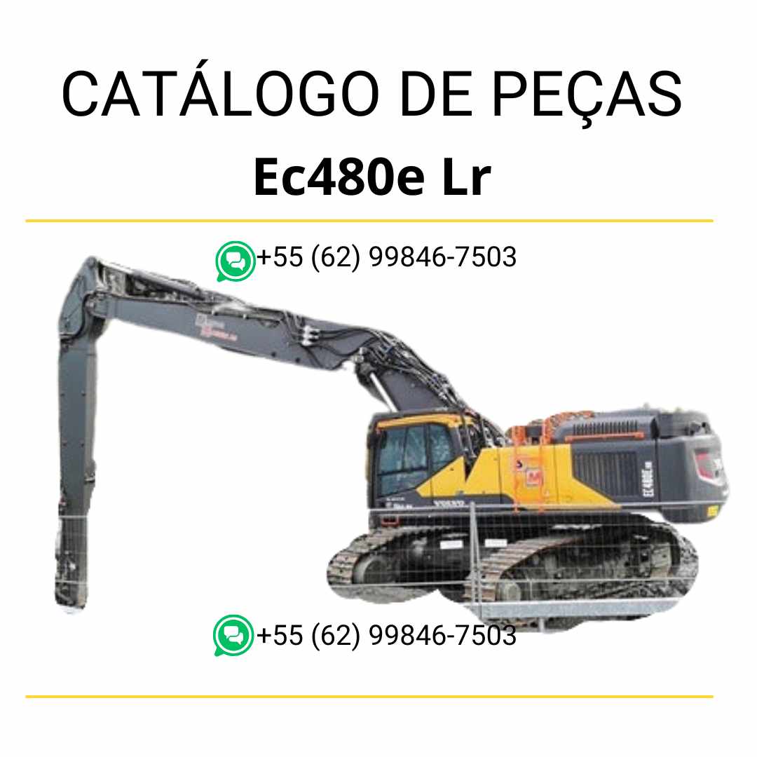 Catálogo de peças da escavadeira Volvo EC480E LR em PDF, com conteúdo técnico em português e diagramas detalhados para manutenção e substituição de componentes.