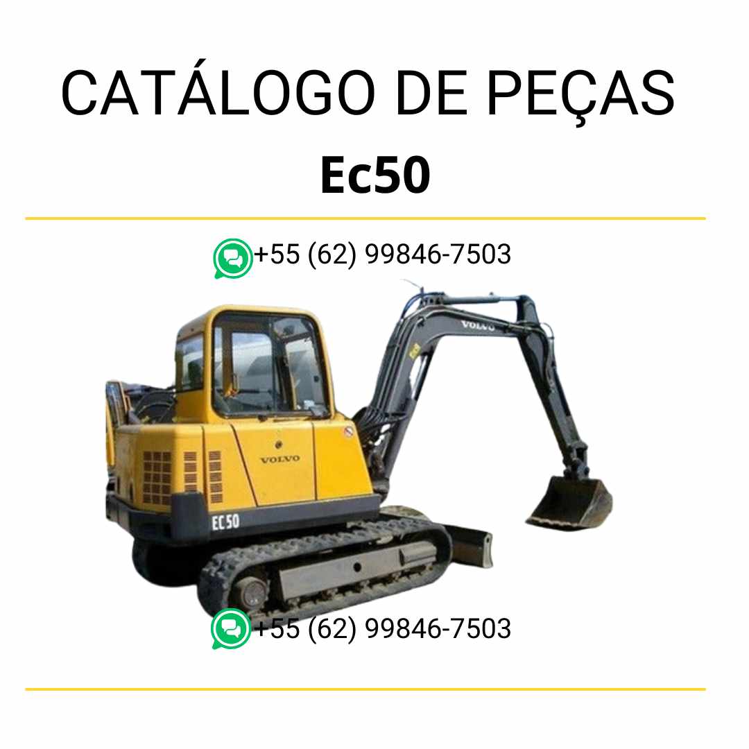 Catálogo de peças em PDF da escavadeira compacta Volvo EC50, com conteúdo técnico em português e diagramas detalhados para manutenção e identificação de peças.