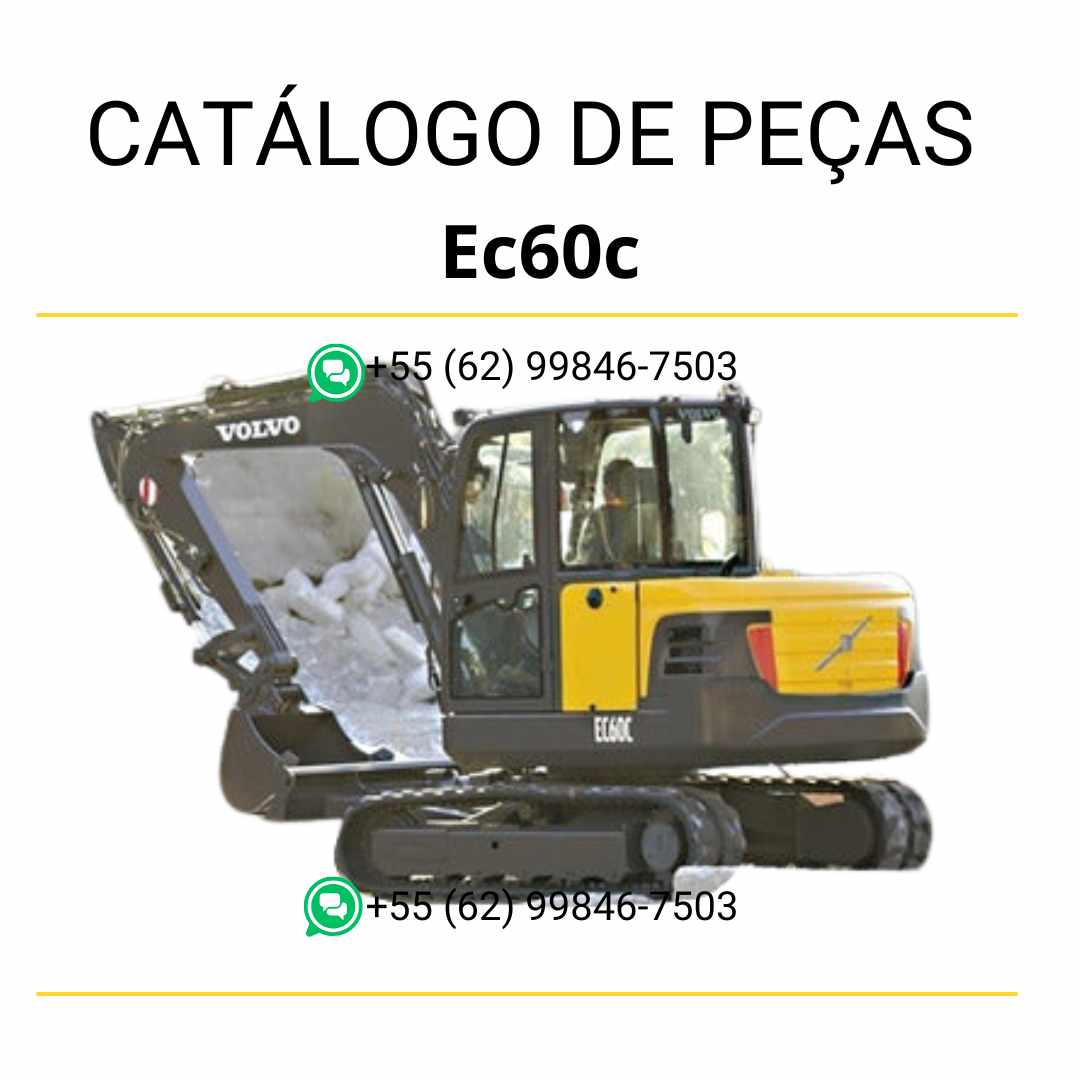 Catálogo de peças em PDF para escavadeira compacta Volvo EC60C, com diagramas técnicos completos em português para manutenção e identificação precisa de componentes.