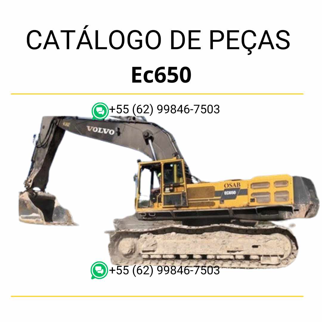 Catálogo de peças da escavadeira Volvo EC650 em PDF, com conteúdo técnico em português e diagramas completos para manutenção e substituição de componentes.