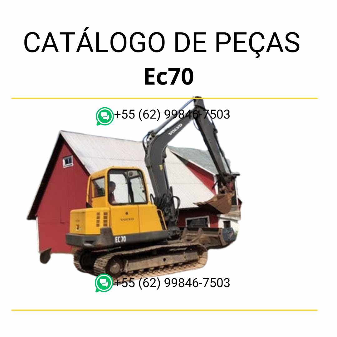 Catálogo de peças em PDF da escavadeira compacta Volvo EC70, com diagramas técnicos detalhados em português para manutenção e identificação de componentes.