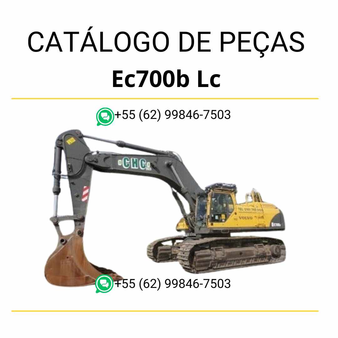 Catálogo de peças em PDF da escavadeira Volvo EC700B LC, com conteúdo técnico em português e diagramas detalhados para manutenção e identificação de componentes.