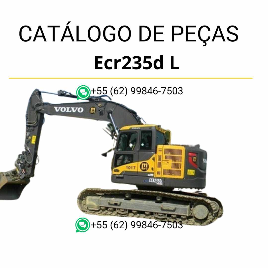 Catálogo de peças PDF da escavadeira Volvo ECR235D L, com listas de componentes, códigos e diagramas técnicos em português.
