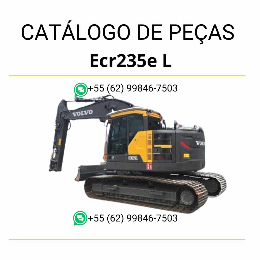 Catálogo de peças da escavadeira Volvo ECR235E L em PDF, com códigos, listas e diagramas técnicos detalhados em português.