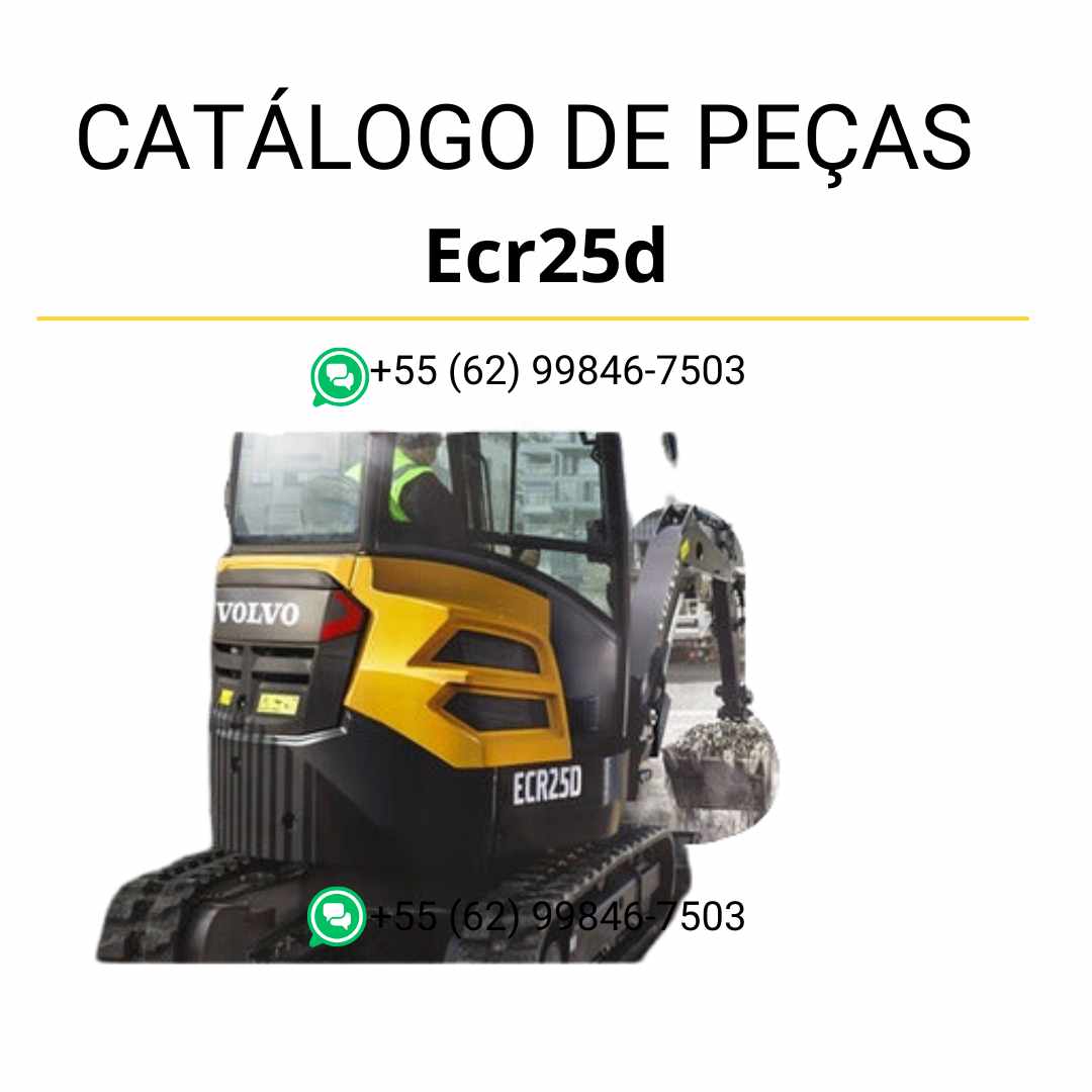 Catálogo de peças em PDF da escavadeira compacta Volvo ECR25D, com diagramas técnicos em português para manutenção, identificação e substituição de componentes.