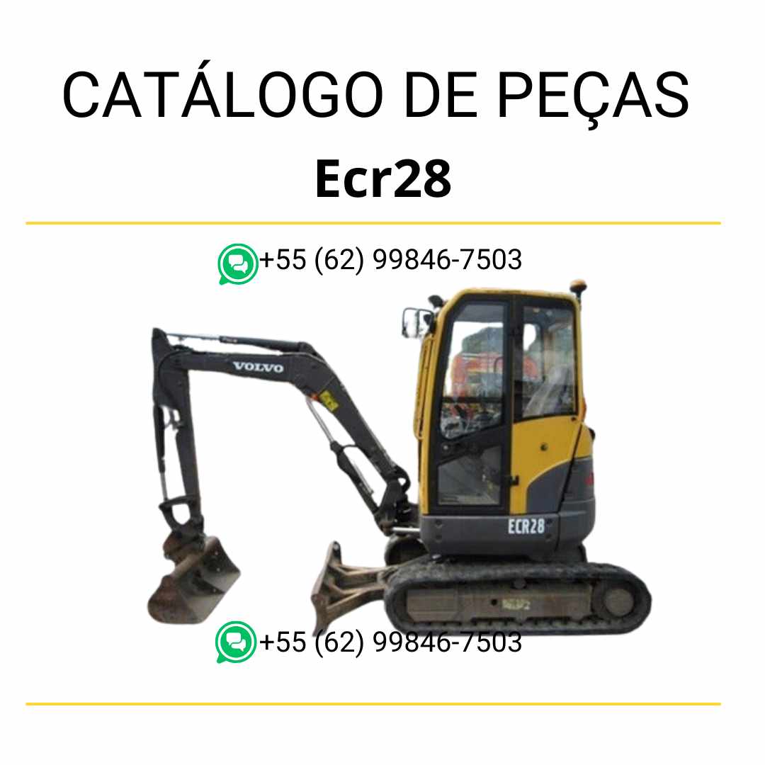 Catálogo de peças em PDF da escavadeira compacta Volvo ECR28, com conteúdo técnico em português e diagramas detalhados para manutenção e identificação eficiente.