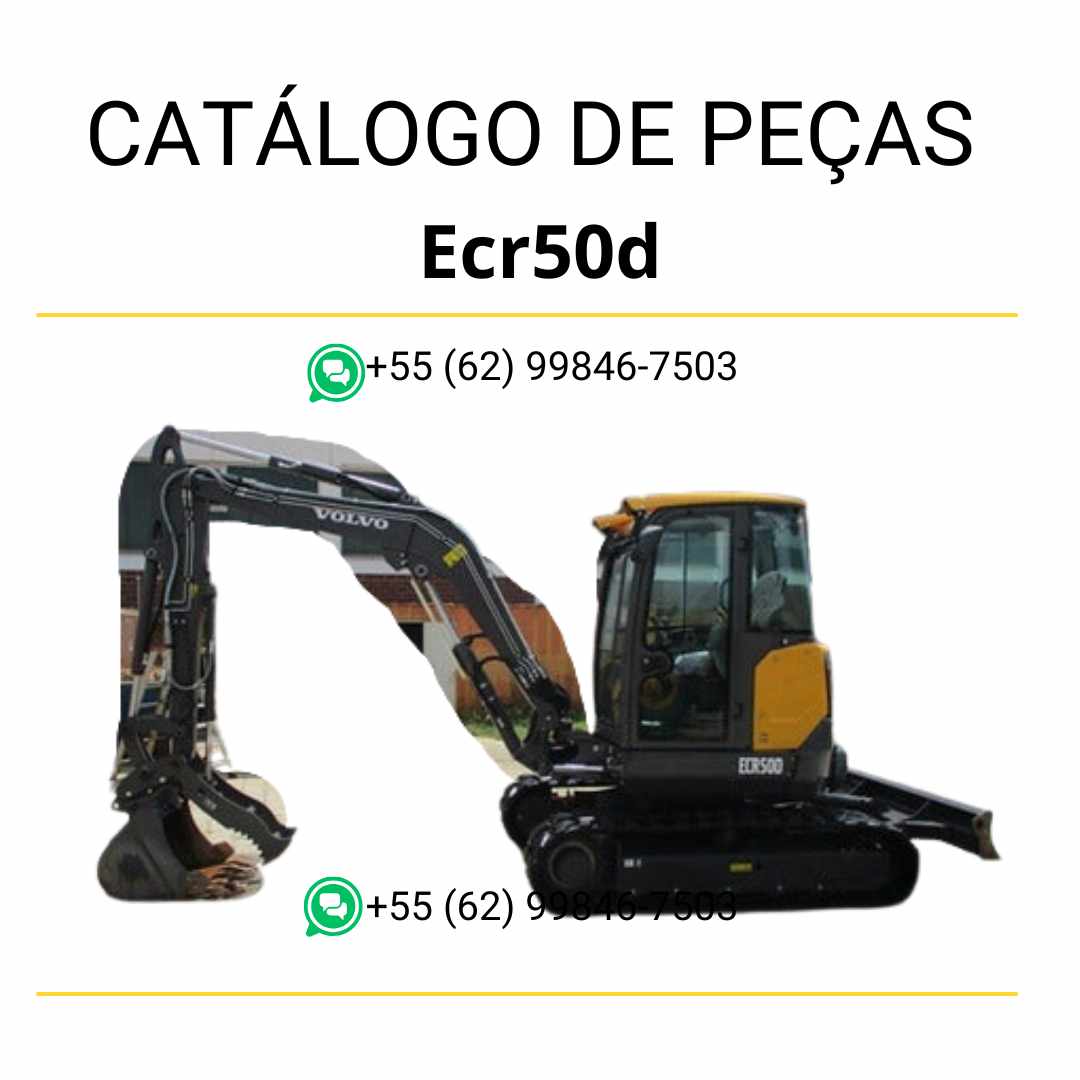 Catálogo de peças em PDF da escavadeira compacta Volvo ECR50D, com diagramas técnicos completos em português para suporte à manutenção e identificação de peças.