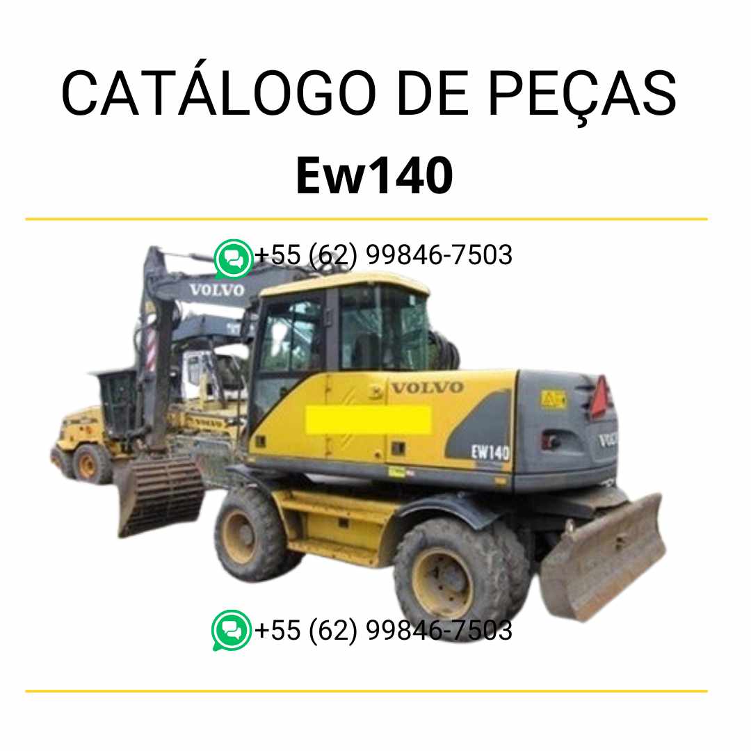 Catálogo de peças da escavadeira Volvo EW140 em PDF, conteúdo técnico em português com diagramas e códigos originais.