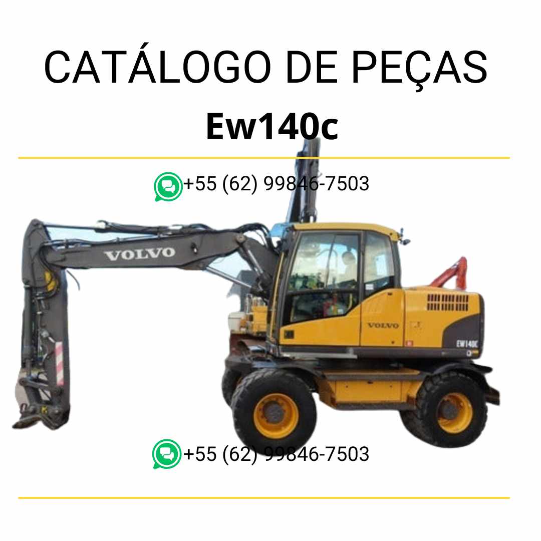 Catálogo de peças PDF para escavadeira Volvo EW140C, com códigos detalhados e ilustrações técnicas em português.