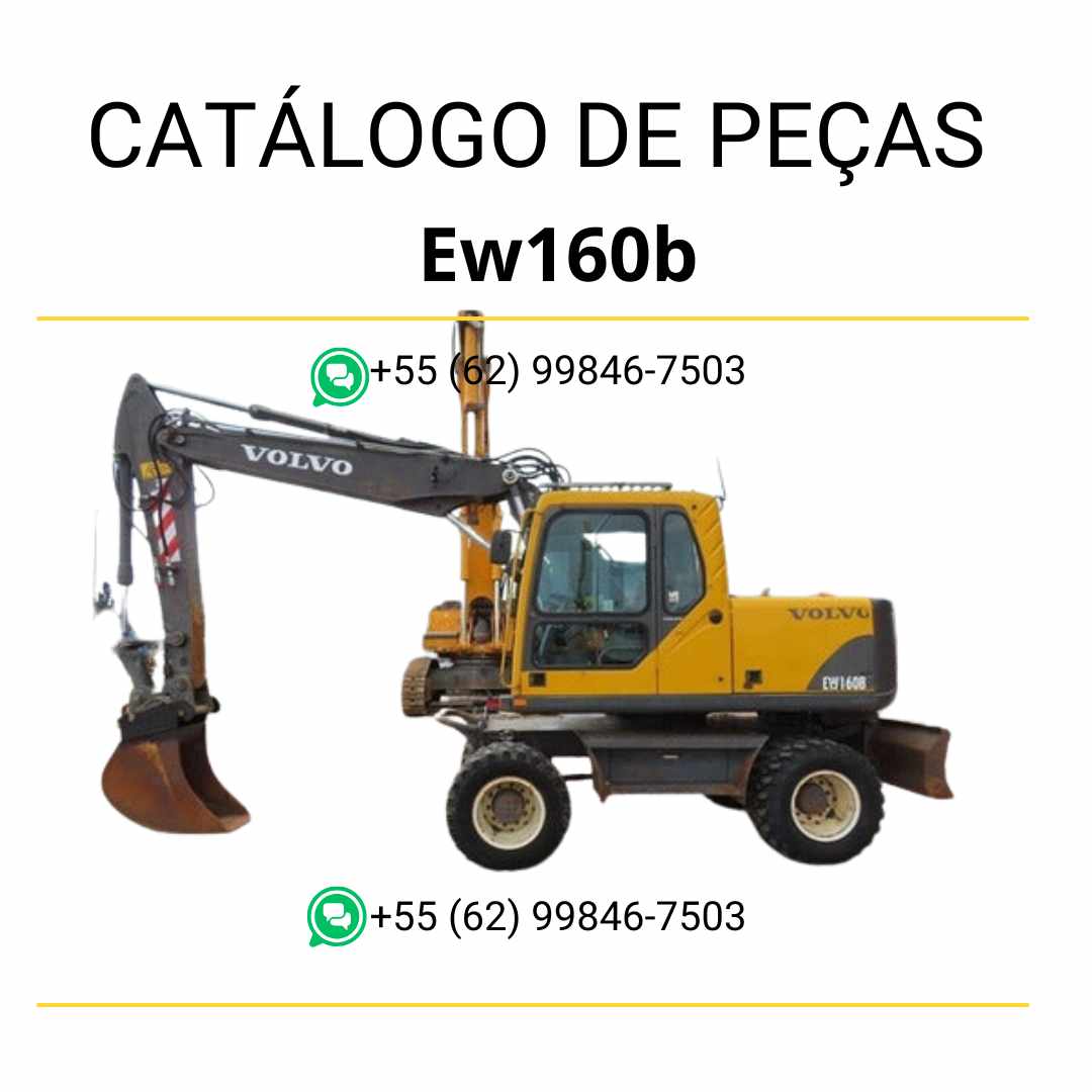 Catálogo de peças em PDF para escavadeira Volvo EW160B, com diagramas técnicos e códigos, idioma português.
