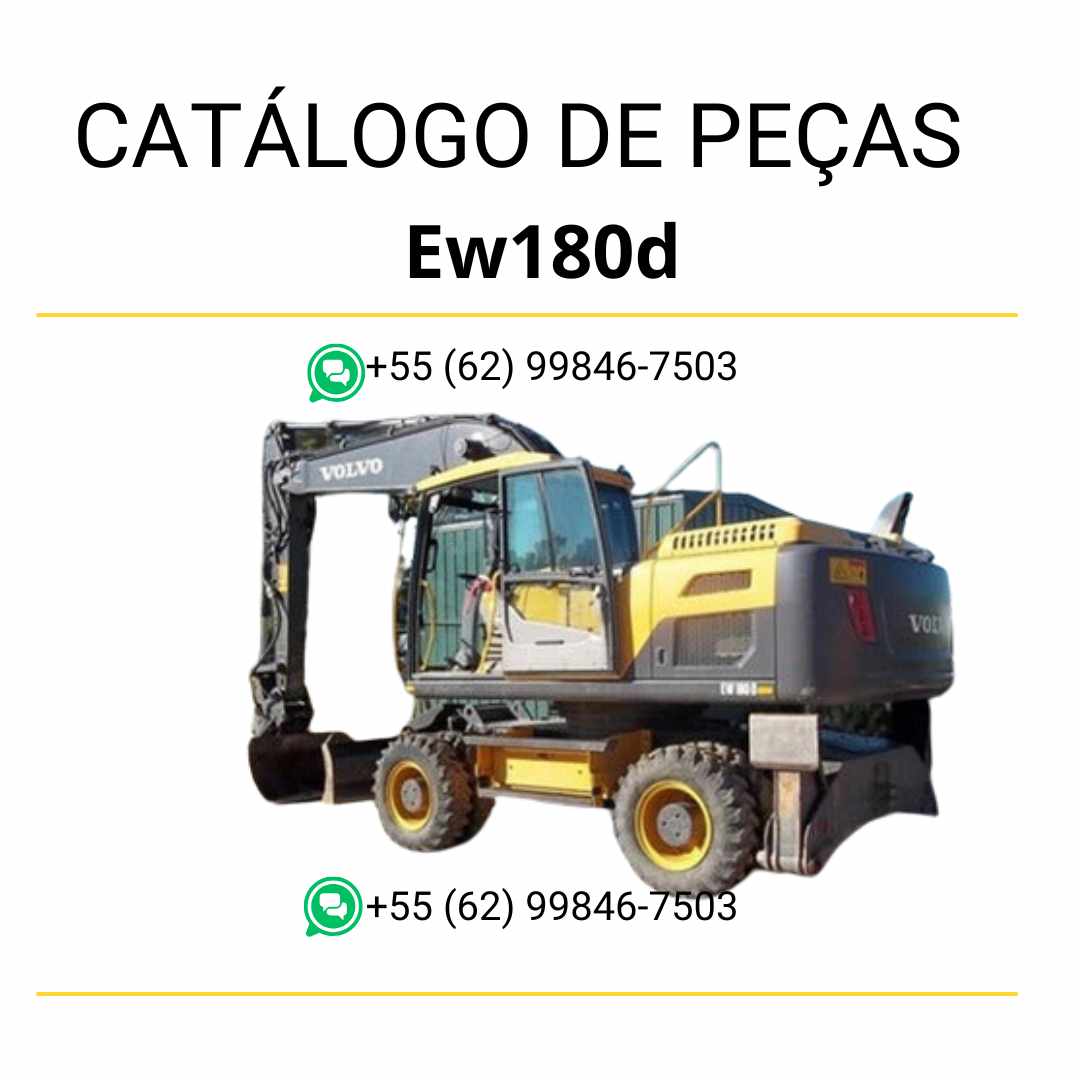 Catálogo de peças PDF da escavadeira Volvo EW180D em português, com listas de componentes, diagramas e códigos detalhados.