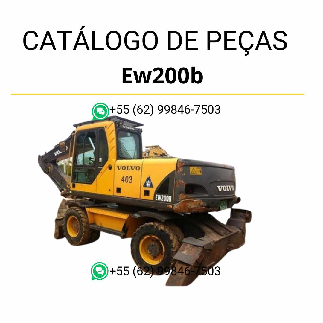 Catálogo de peças PDF da escavadeira Volvo EW200B em português, com ilustrações técnicas e códigos detalhados dos componentes.